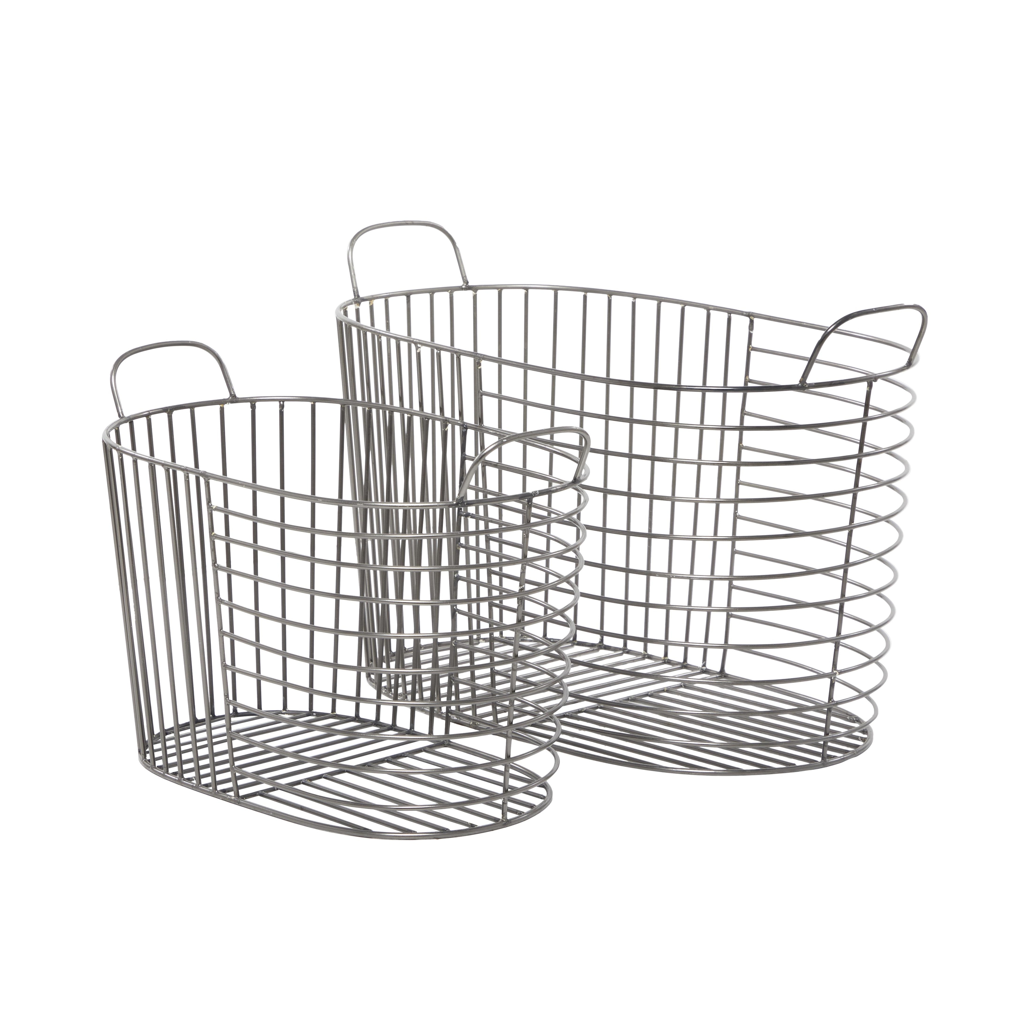 Metal Decorative and Functional Storage Basket with Handles - Set of 2 Dark Gray, Gold, Silver - CosmoLiving by Cosmopolitan