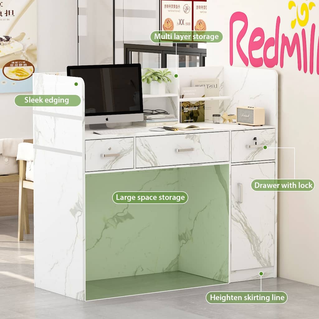Reception Desk Front Counter Table with Drawer Shelf by Timechee