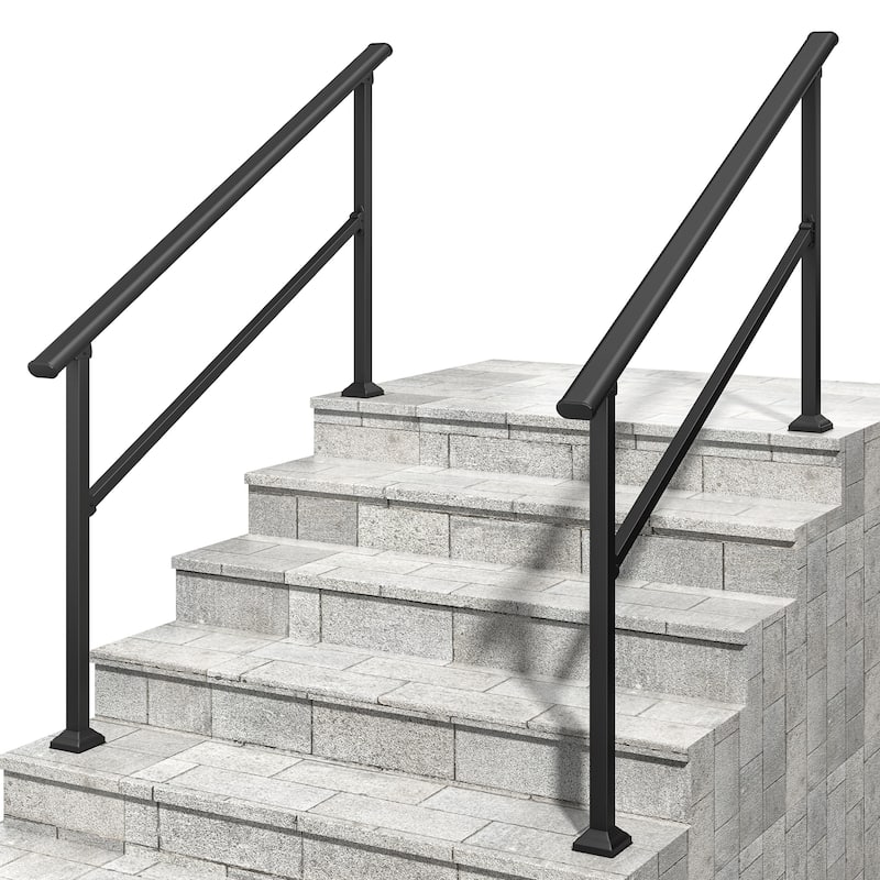 Hand Rails for Outdoor Steps, 4-5 Step Handrail 2 Pack - Black