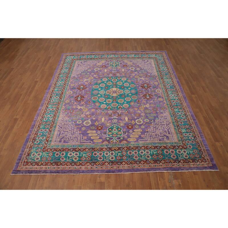 Hand Knotted Oriental 100% Wool Carpet Traditional Floral Purples Ziegler Area Rug - 10' 1'' X 7' 11''