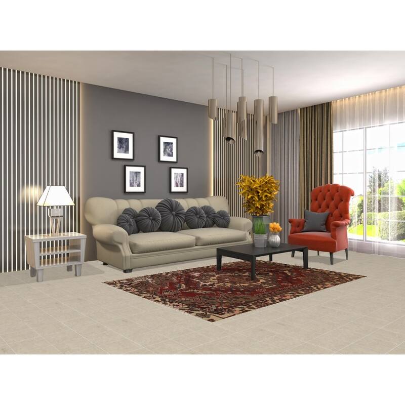 Red Geometric Bakhtiari Persian Rug Handmade Wool Carpet - 4'7" x 6'6"