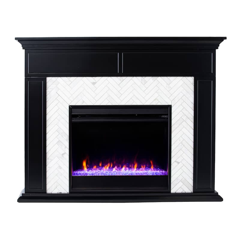 SEI Furniture Torton Contemporary Color Changing Electric Fireplace with Marble Tiled Mantel