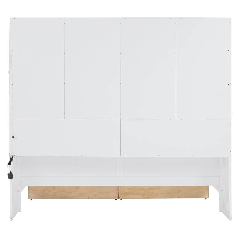 Bookcase Daybed with Storage Cabinets Wooden Captains Bed Built-in LED Lighting