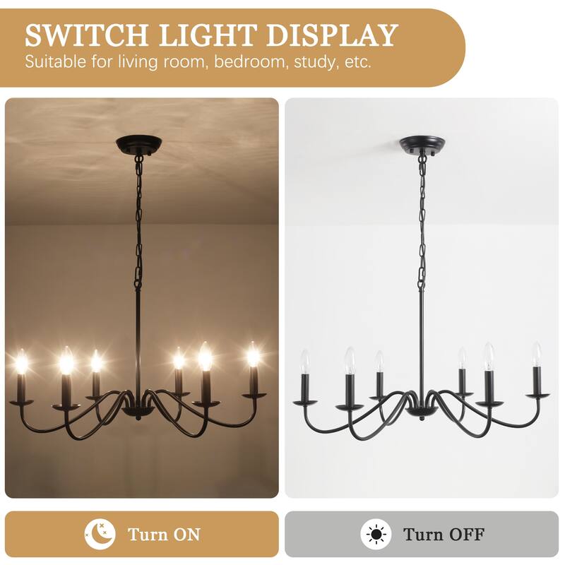 6-Light Rustic Farmhouse Simple Candle Chandelier for Bedroom, Kitchen, Living Room and Foyer
