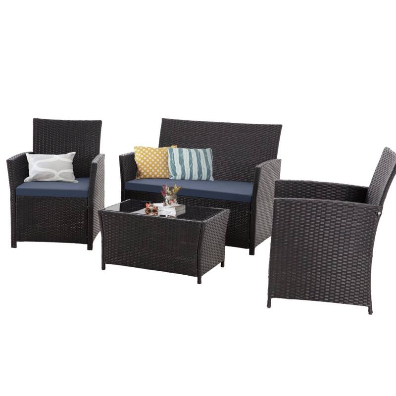 4 PCS Wicker Patio Conversation Set Rattan Seating Sofa Chair
