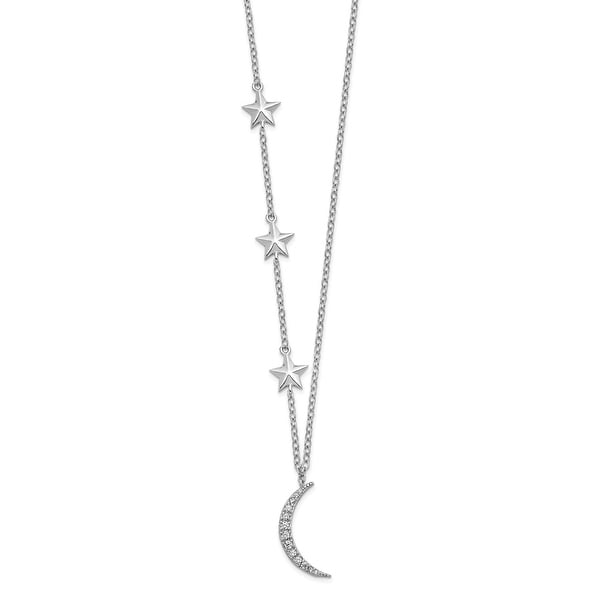 16 Sterling Silver 2-Strand CZ Star With 1 Extension Necklace