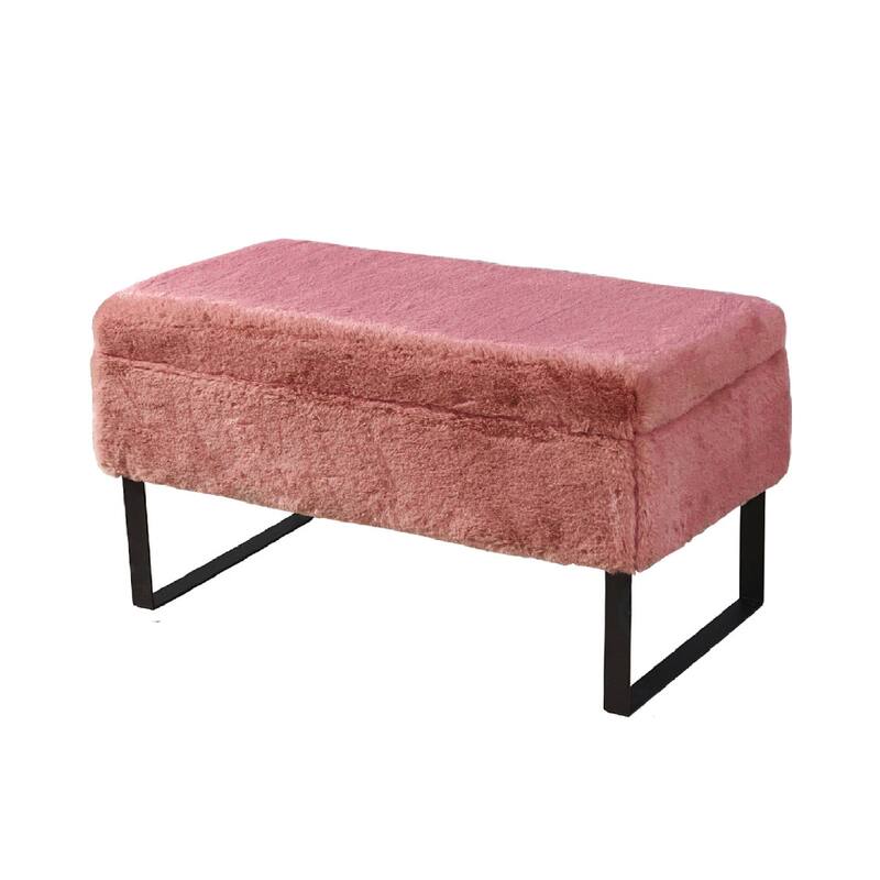 Heavy FauxFur Storage Ottoman with 2 Pillow Set