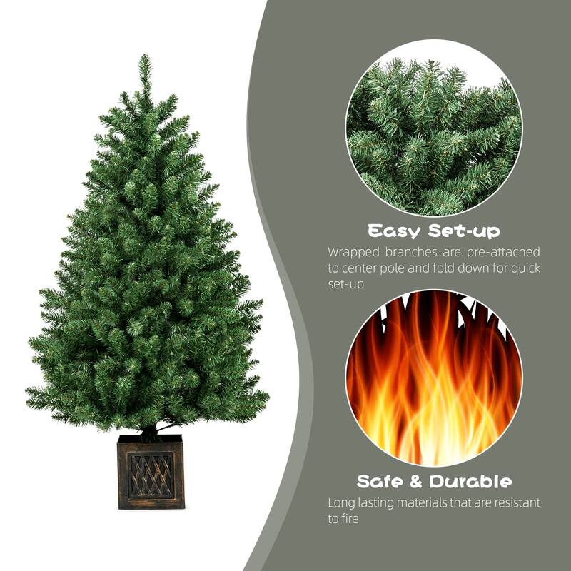 4.5FT Pre-Lit Christmas Tree Holiday Xmas Tree with Lighting Vintage Potted Base
