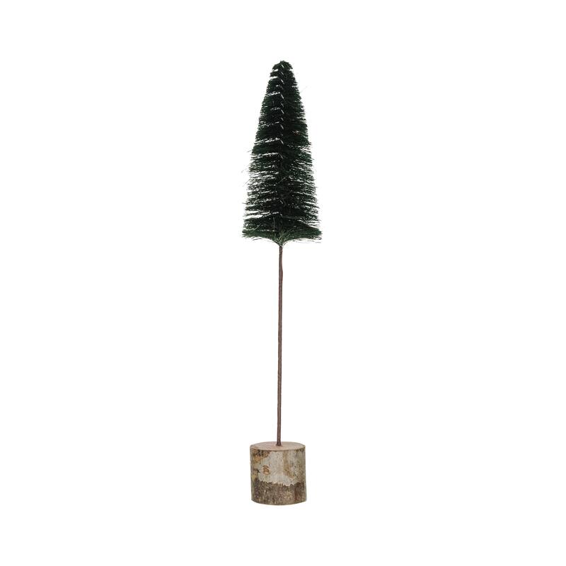 Sisal Bottle Brush Tree with Wood Base and Glitter Stars - Green