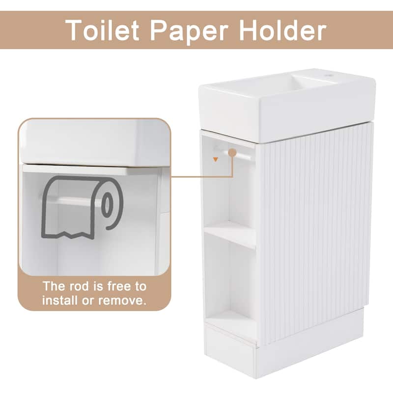 White 18.6 in.W x 33 in.H MDF Bathroom Vanity with Ceramic Sink and Two-tier Shelf - 18.6" x 33.2"