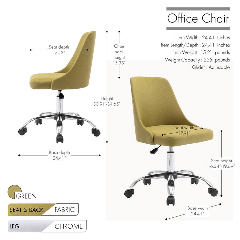 Porthos Home Roache Fabric Upholstered Office Chair with Chrome Base