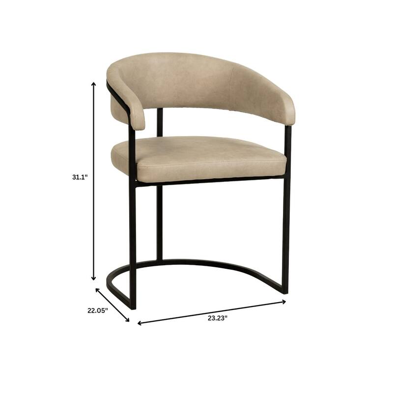 LeisureMod Set of 4 Aero Upholstered Leather Dining Side Chair - Contemporary Arm Chair with Black Iron Frame