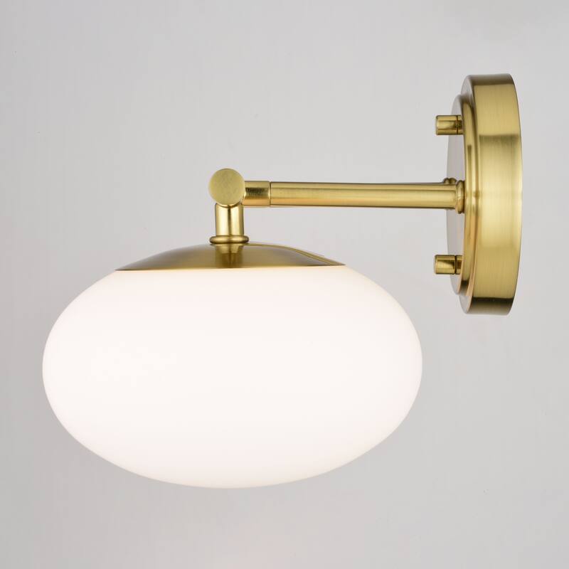 Sloane LED Gold Satin Brass Mid-Century Modern Bathroom Vanity Wall Fixture with White Glass Globes