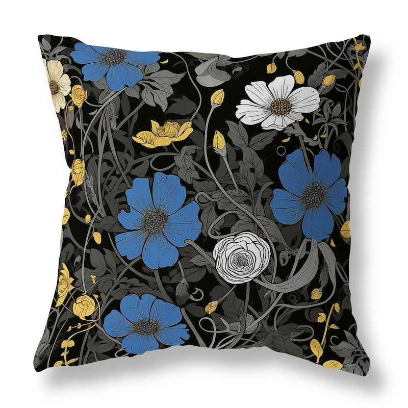 Black And Blue Orchid Overlay Indoor/Outdoor Throw Pillow Zipper