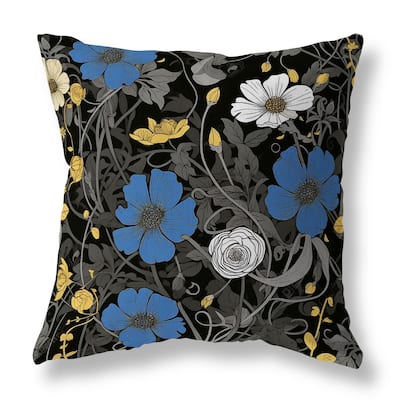 Black And Blue Orchid Overlay Indoor/Outdoor Throw Pillow Zipper