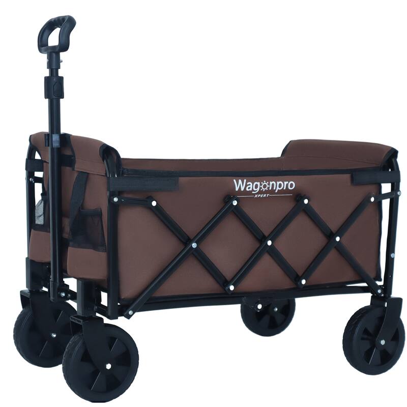 Expandable Dual-Layer Utility Wagon - 225lb Capacity with 100% Extra Space, Brown