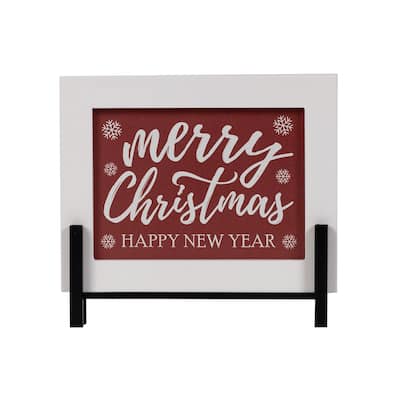 Merry Christmas/Happy New Year Sign 8.5"L - 8.5 x 1.5 x 7.75
