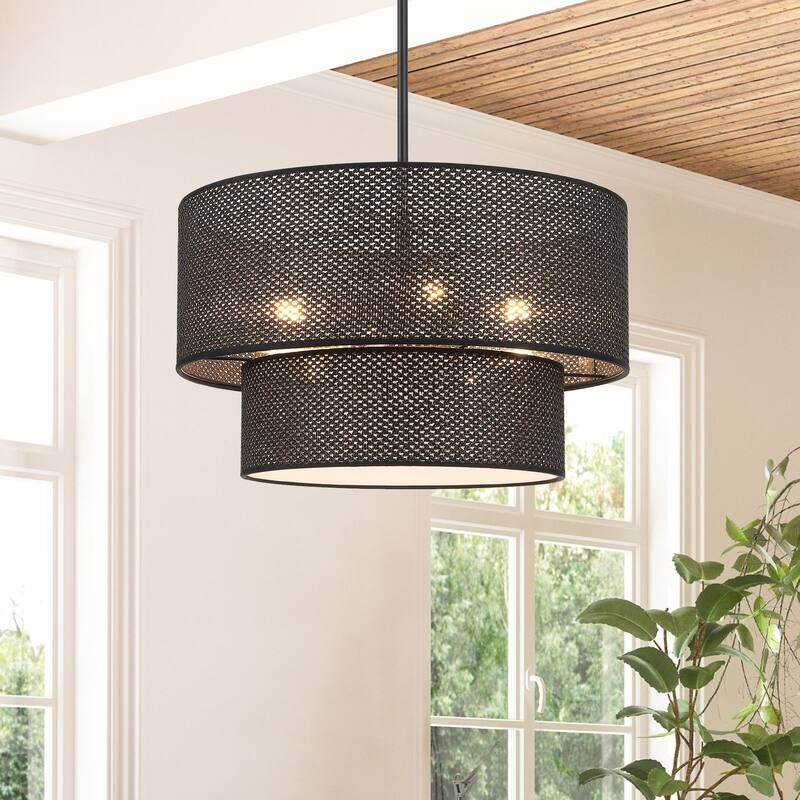 GetLedel 4-Light Bohemian Handwoven Drum Chandelier