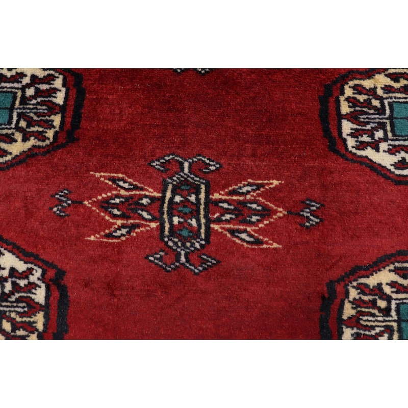 Tribal Bokhara Hail Red/Green Hand Knotted Wool Rug - 4'3'' x 6'3''