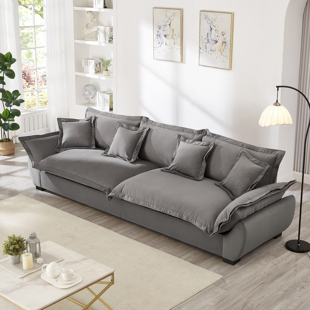 Modular Spacious Deep Seating Velvet Sofa with Storage, Removable Cushion Covers, Pillow Top Arms, Solid Wood Frame and Pillows