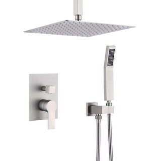 12" Ceiling Mount Brushed Nickel Shower System, Ceiling Rainfall Shower ...