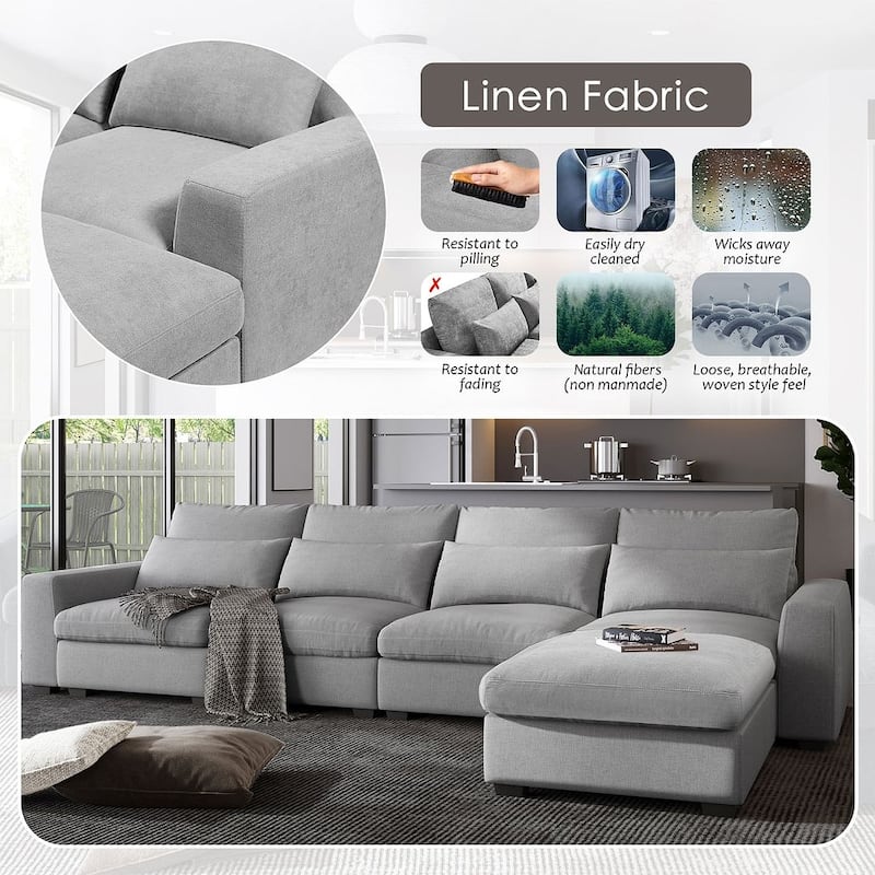 Modular L-Shape Feather Filled Sectional Sofa with Reversible Chaise