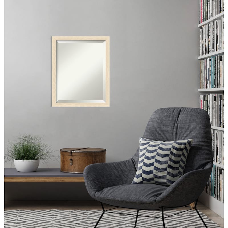 Woodgrain Stripe Beveled Wood Framed Wall Mirror