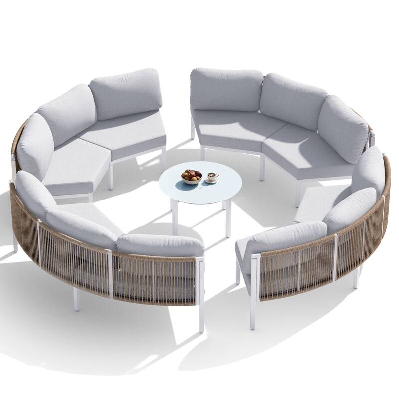 Outdoor Patio Furniture All-Weather Aluminum PE Rattan Wicker Half Round Curved Sofa Sectional Set