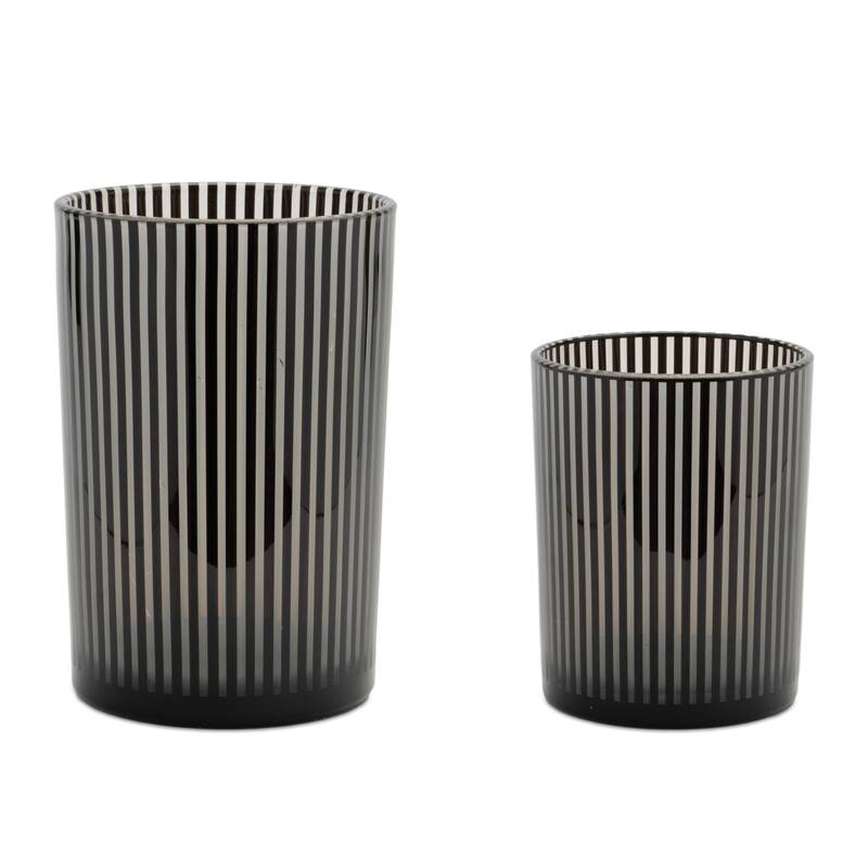Striped Glass Candle Holder (Set of 2)