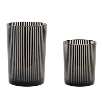 Striped Glass Candle Holder (Set of 2)