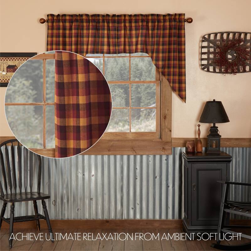 Red Primitive Curtains Heritage Farms Swag Pair Cotton Plaid - Swag 36x36x16