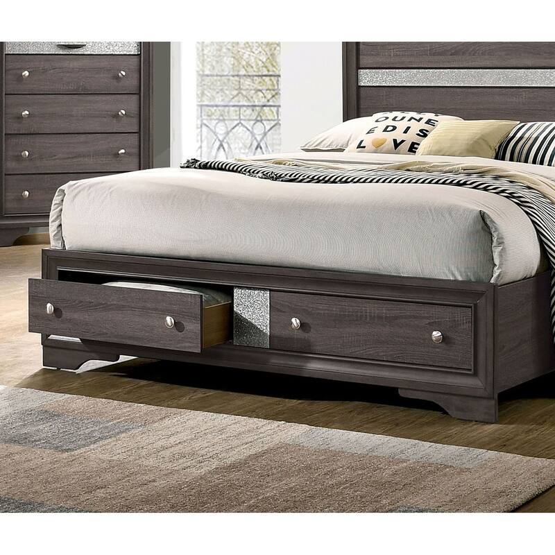 Queen Size Gray Panel Headboard Bed with Drawers, Contemporary Bedroom Furniture