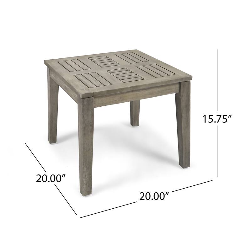 Acacia Wood Hampton Side Table 20 Inch Square Grey Outdoor Patio End Table Transitional Style