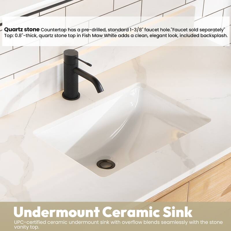 Cristo Floating Bath Vanity with White Quartz Stone Top and Mirror