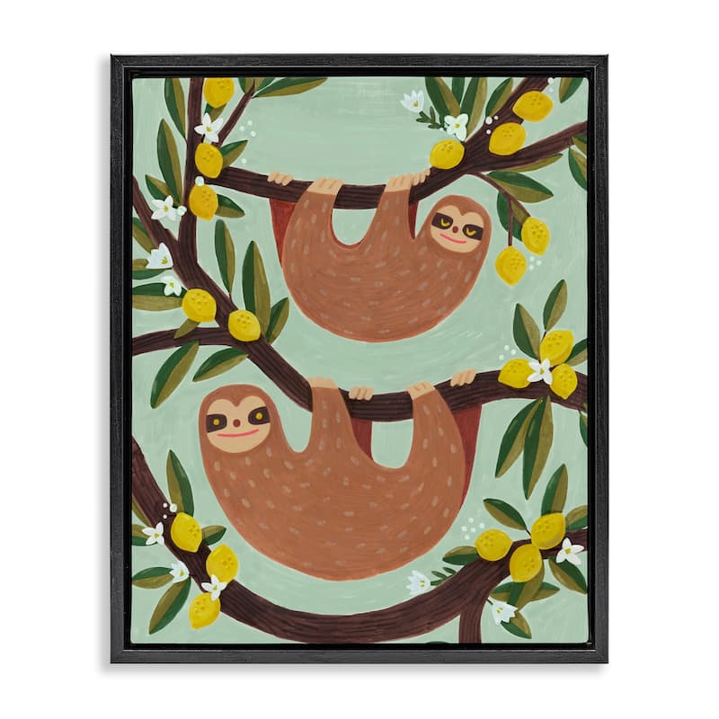 Stupell Hanging Sloths from Lemon Tree Framed Floater Canvas Wall Art Design By Irene Chan - 17 x 21 - Black