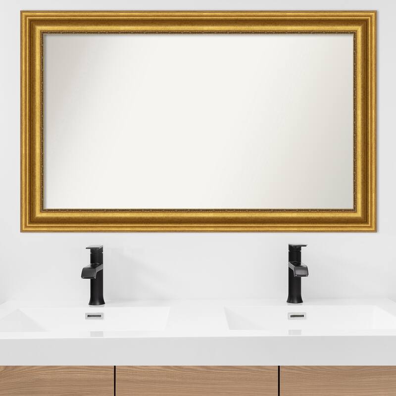 Parlor Gold Framed Non-Beveled Custom Wall Mirror, Bathroom Vanity Mirror