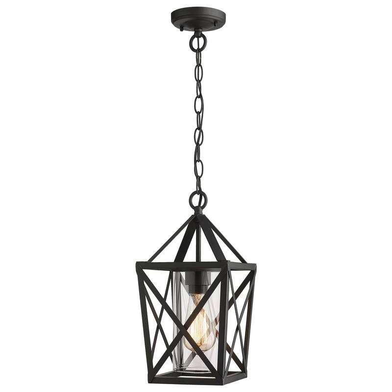 1-Light Outdoor Pendant Lights, Exterior Hanging Lantern in Black Finish with Clear Glass