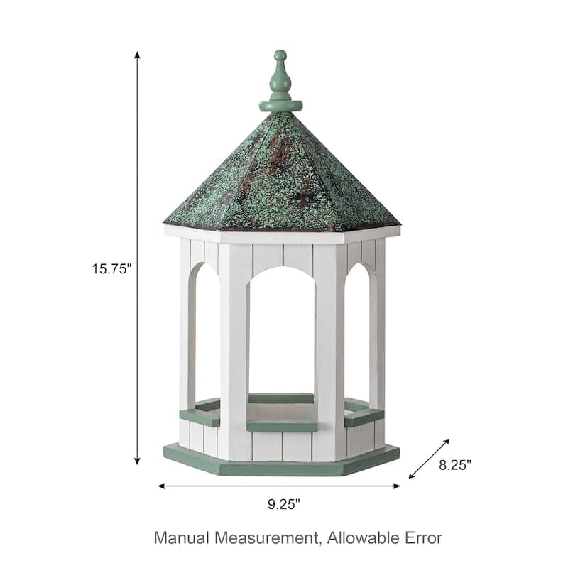 Glitzhome 15.75"H Solid Wood Gazebo Tray Birdfeeder With Metal Roof