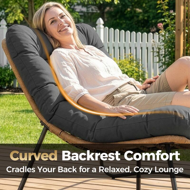 FINCATI 2-Person Outdoor/Indoor Wicker Lounge Egg Chair Loveseat, Oversized 51" Patio Club Chair with 5.5" Cushion