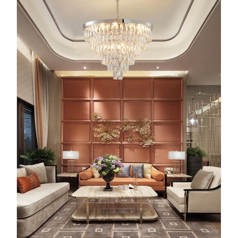 27-Light Chrome Chandelier With Clear Crystals