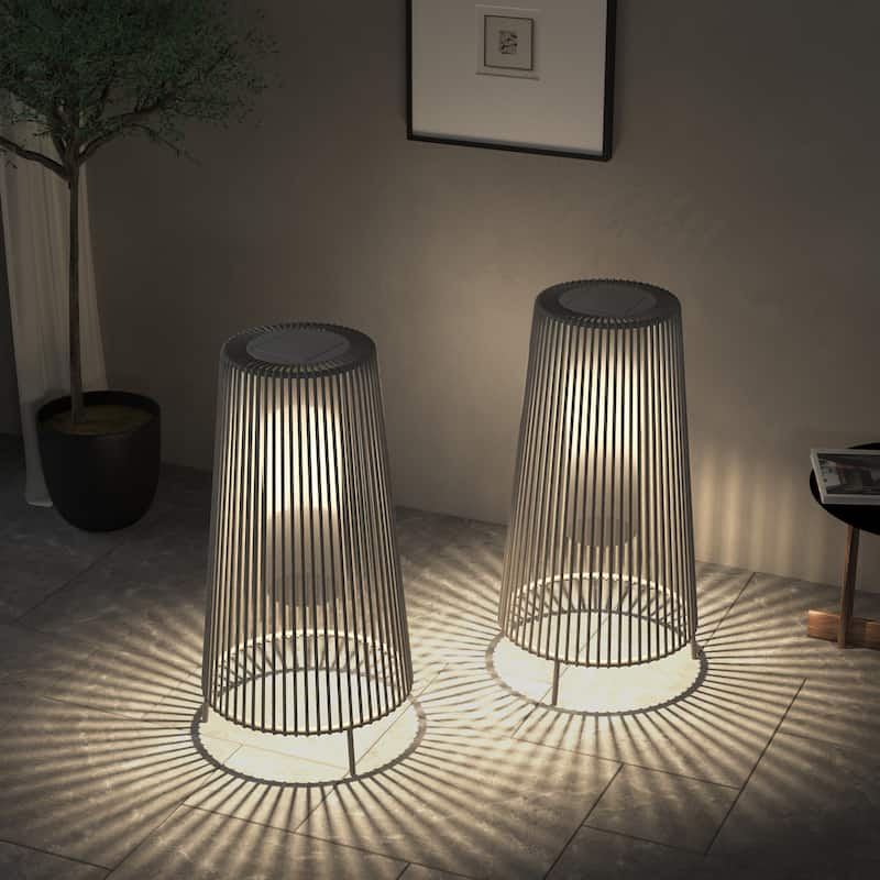 2 Pack Outdoor Solar Light Floor Lamps - 14"x14"x27.3" - Charcoal-2Pack