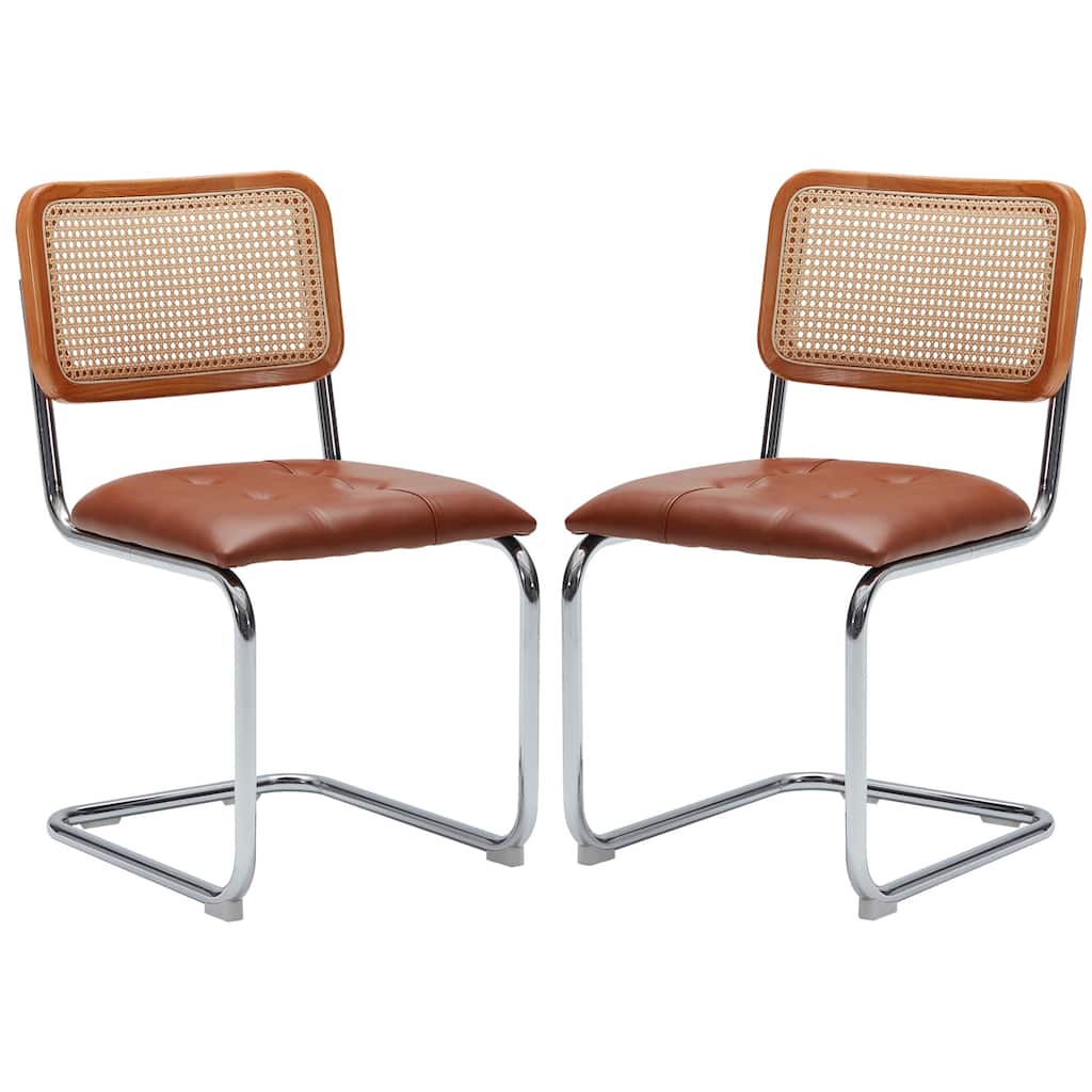 Dining Chairs Set of 2,Mid-Century Modern Chair Armless Mesh Backrest Cane Rattan Chairs for Home Dining Room