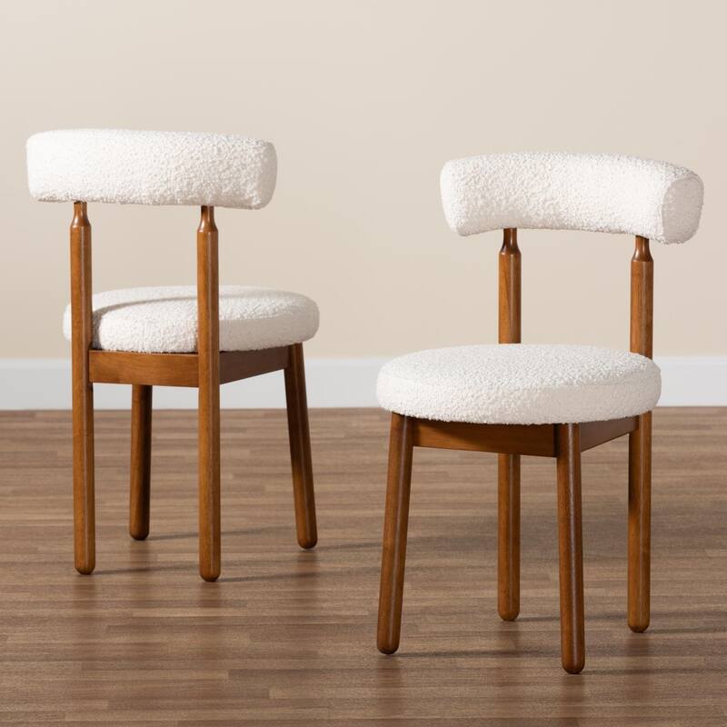 Edric Modern Japandi Boucle Fabric and Wood 2-Piece Dining Chair Set