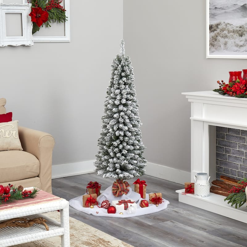 5Ft Pencil Christmas Tree with Lights - Artificial Holiday Tree, Slim Design, Pre-Lit, Indoor Decor - White - 60