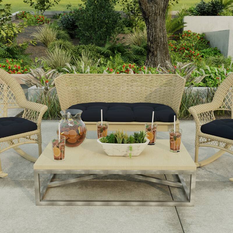 44" x 18" Navy Solid Contoured Outdoor Wicker Bench Cushion - 18'' L x 44'' W x 4'' H - Navy