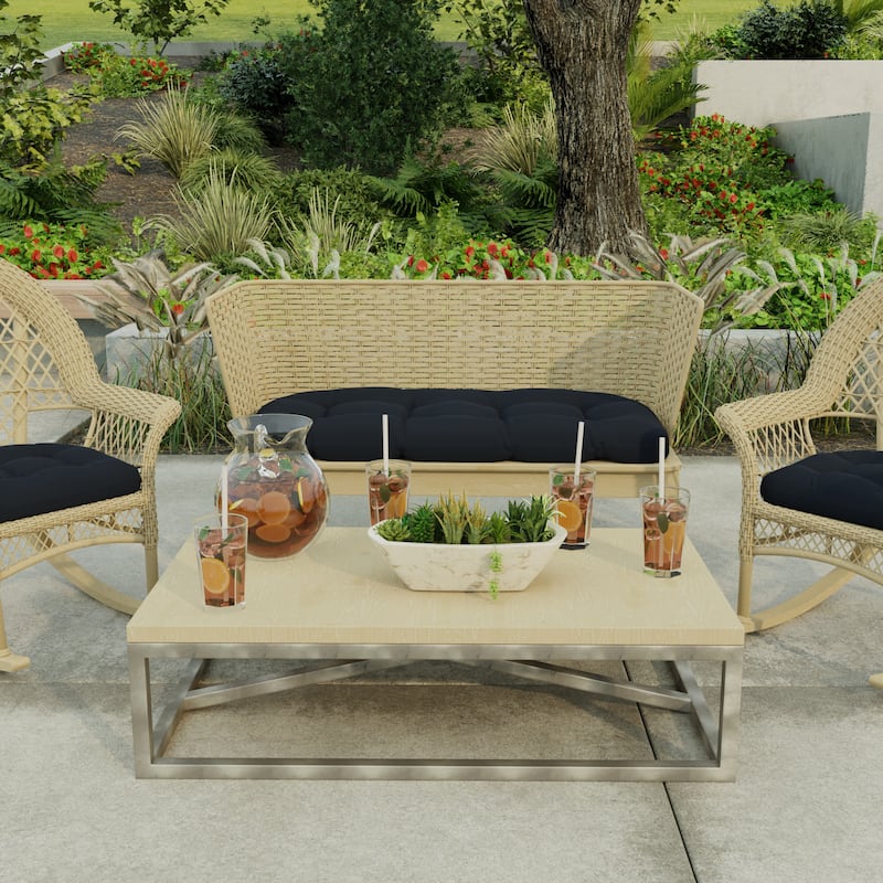 44" x 18" Navy Solid Contoured Outdoor Wicker Bench Cushion - 18'' L x 44'' W x 4'' H