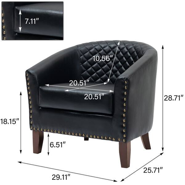 dimension image slide 5 of 9, Axia Barrel PU Leather Accent Chair with Nailhead Trim