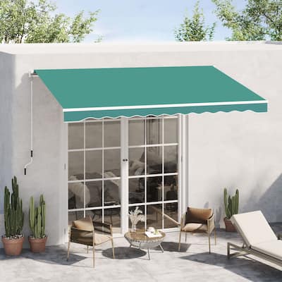 Outsunny 13' x 8' Manual Retractable Sun Shade Patio Awning with Durable Design & Adjustable Length Canopy, Green