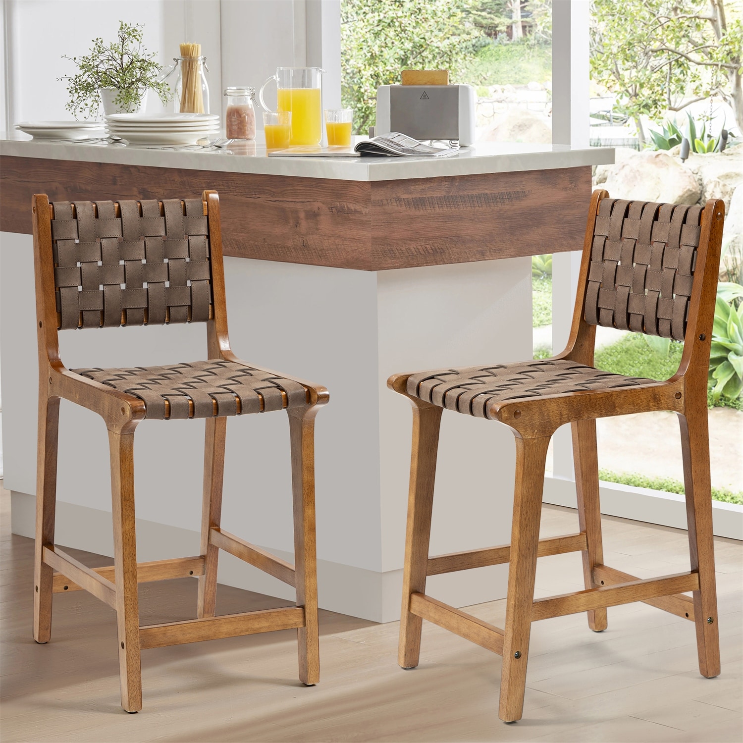 Breathe Leather Woven Counter Height Stool (Set of 2) - Bed Bath