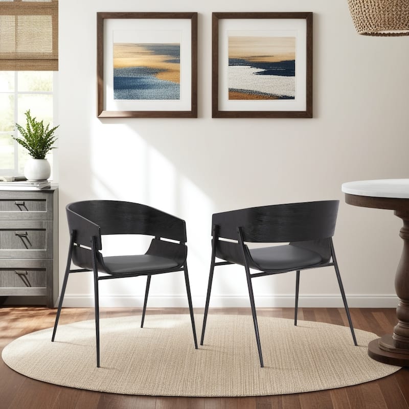 Bronte Wood and Metal Contemporary Dining Room Chairs Set of 2 - Set of 2 - Grey/Black - Dining Height